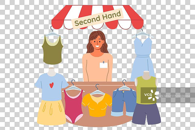 微笑着看向顾客的二手商店女店主图片素材