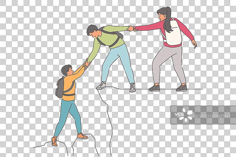 攀岩者友好地帮助落后的朋友图片素材