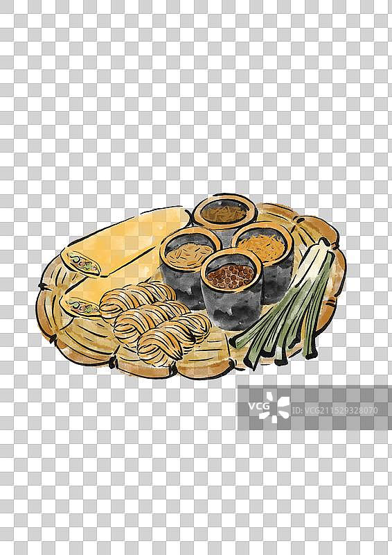 国潮风临沂美食插画元素-煎饼卷大葱图片素材