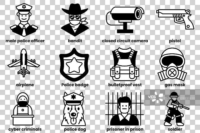 一系列警察与罪犯的图标图片素材