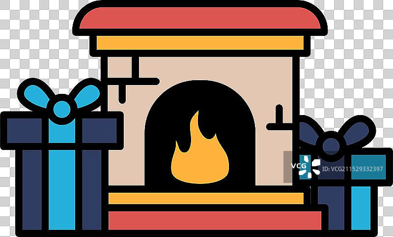 一个有火焰的壁炉旁边放着礼物图片素材