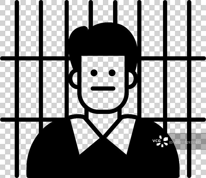 一个男人在有窗户铁栏的监狱牢房里。图片素材