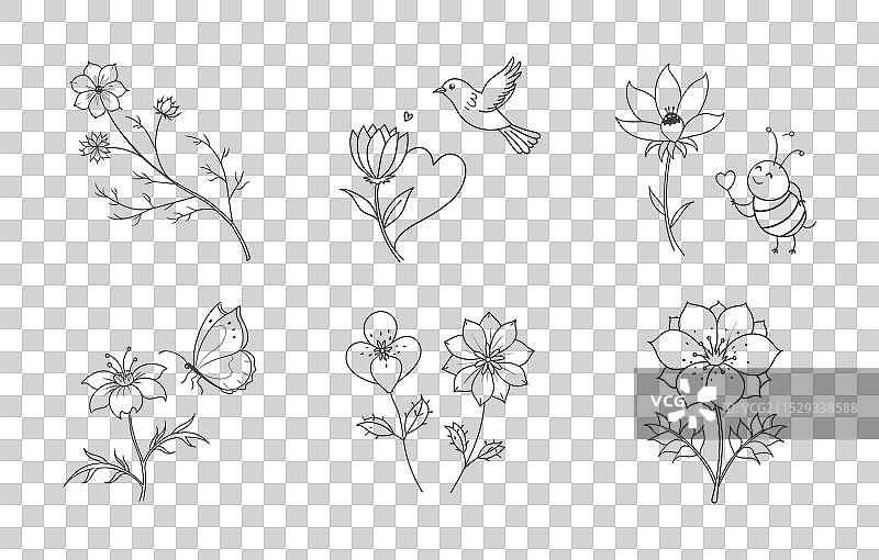 打印爱的迷雾花线条艺术套装图片素材