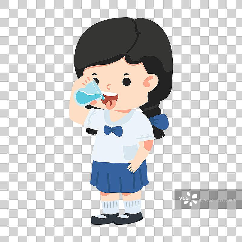喝水的卡通女孩图片素材