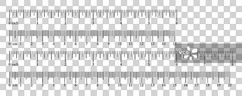 一套包含15厘米和20厘米（6英寸和8英寸）的刻度尺图片素材