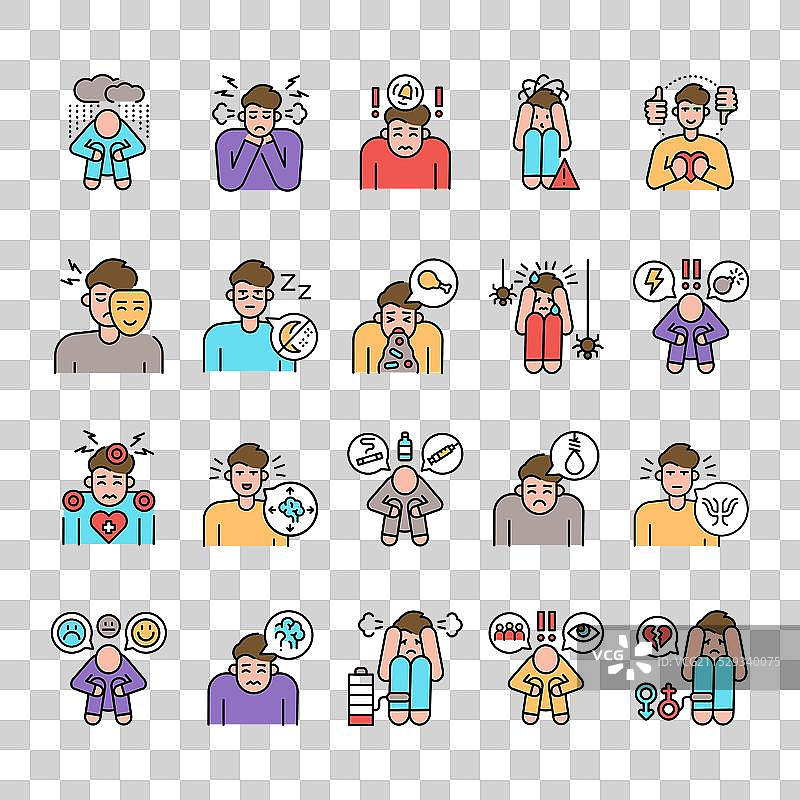 心理疾病线条彩色图标集标志图片素材