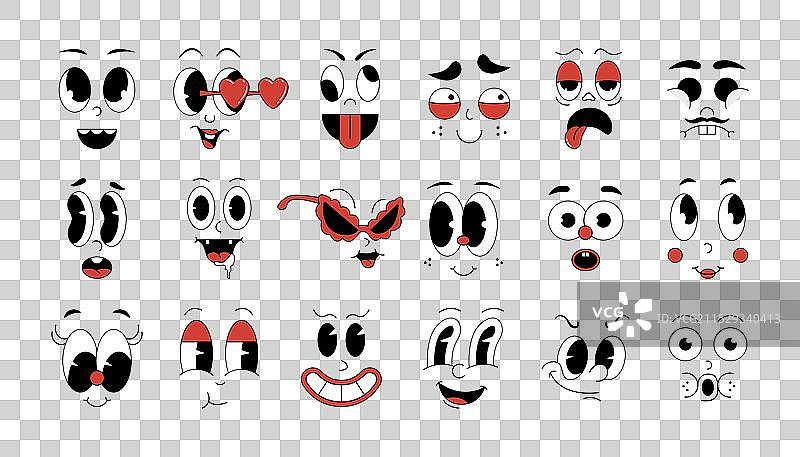 复古的70年代、80年代和90年代的迷幻漫画面孔图片素材