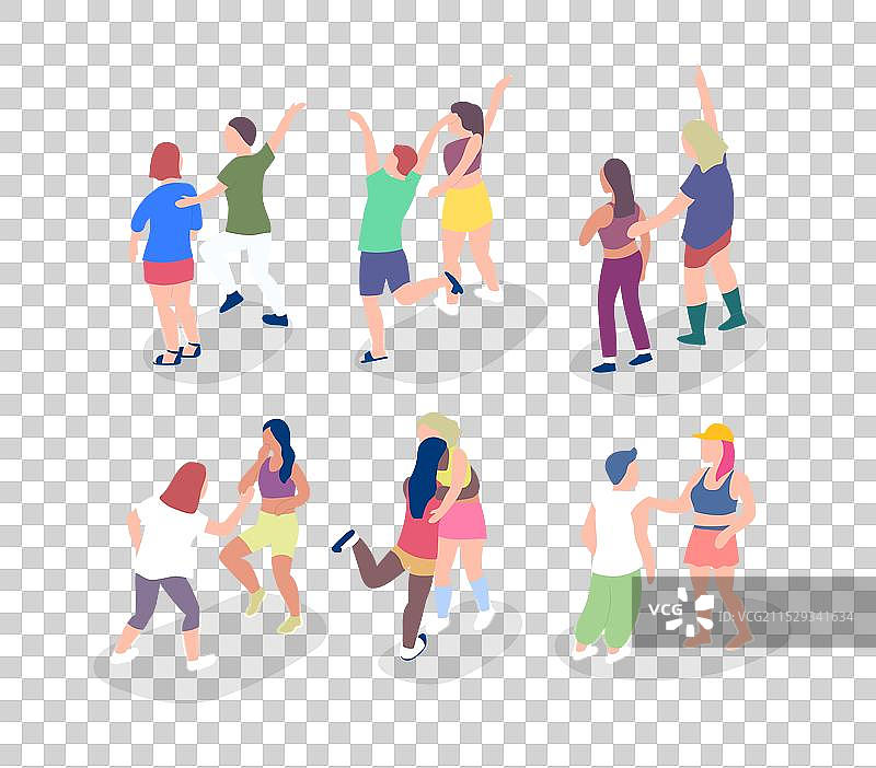 卡通风格的不同情侣在音乐节上图片素材