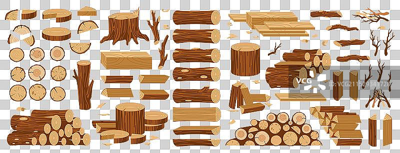 卡通木材、树干和树桩图片素材