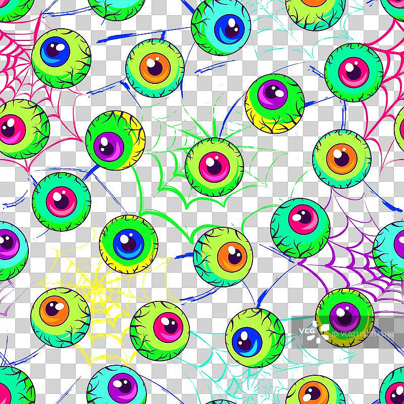 无缝霓虹图案与眼球和蜘蛛网图片素材