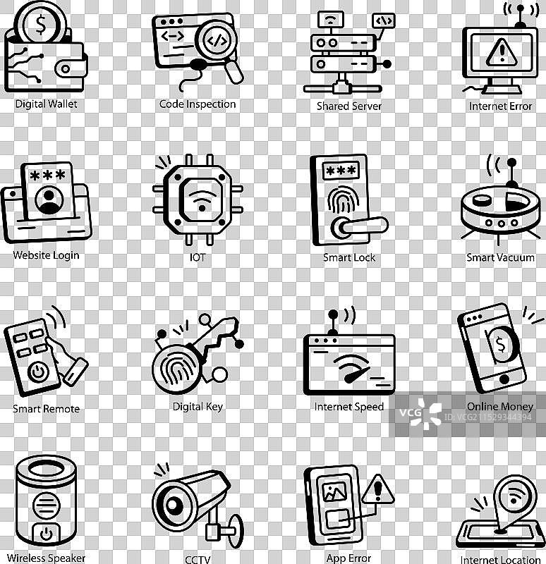 现代互联网设备的涂鸦图标合集图片素材