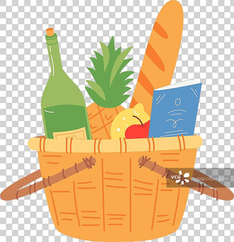 夏季野餐食品的酒篮图标编织设计图片素材