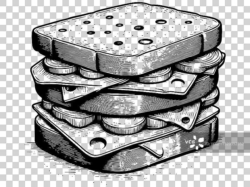 详细的黑白堆叠图画图片素材