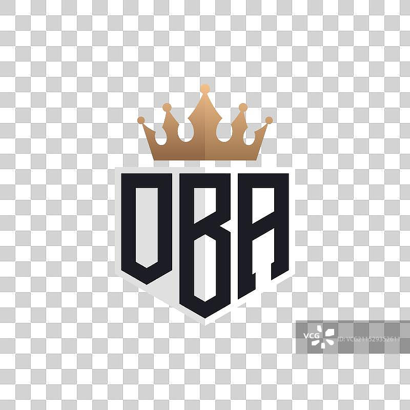 奢华的 OBA 标志，配有优雅的王冠和首字母 OBA图片素材