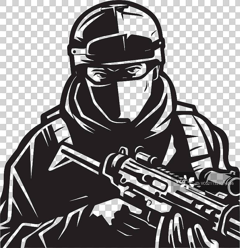 战术守护士兵与步枪徽章图片素材