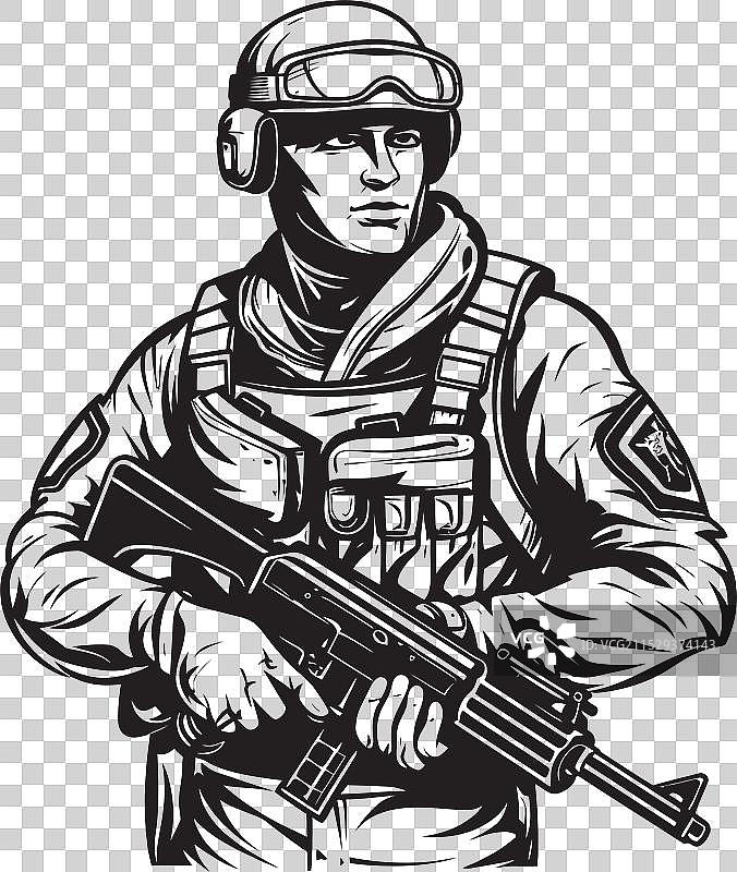 战略哨兵士兵与步枪符号图片素材