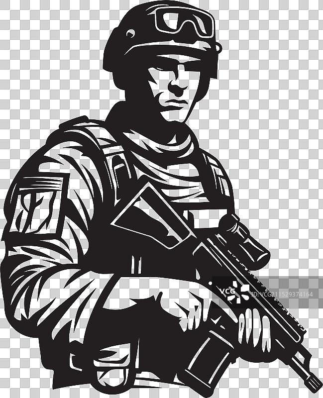 战略保护者士兵与步枪徽章图片素材