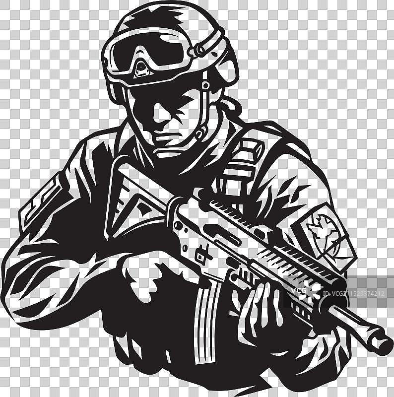 战斗准备的突击步枪徽章武装保护者图片素材