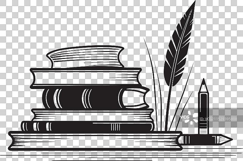 图书馆传说象征性的羽毛笔和卷轴图标图片素材