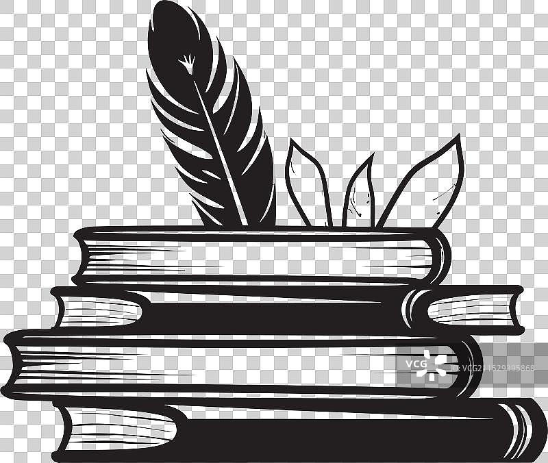 羽毛笔探险标志性徽标，墨水与图片素材