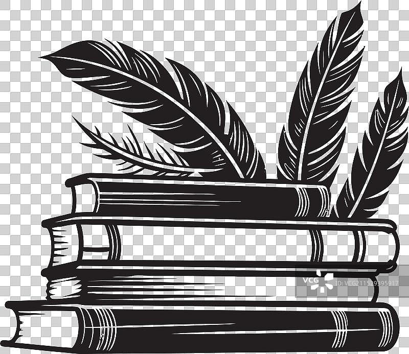 羽毛笔探险标志性羽毛笔和卷轴徽标图片素材