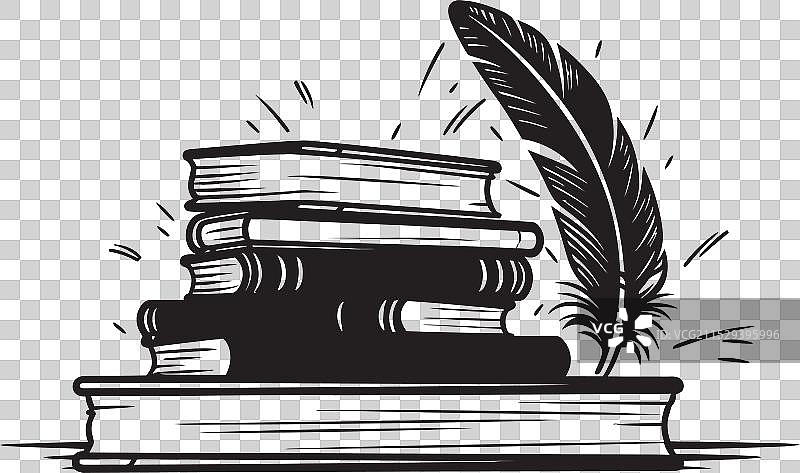 象征性的羽毛笔与书卷，代表着墨水与想象力图片素材