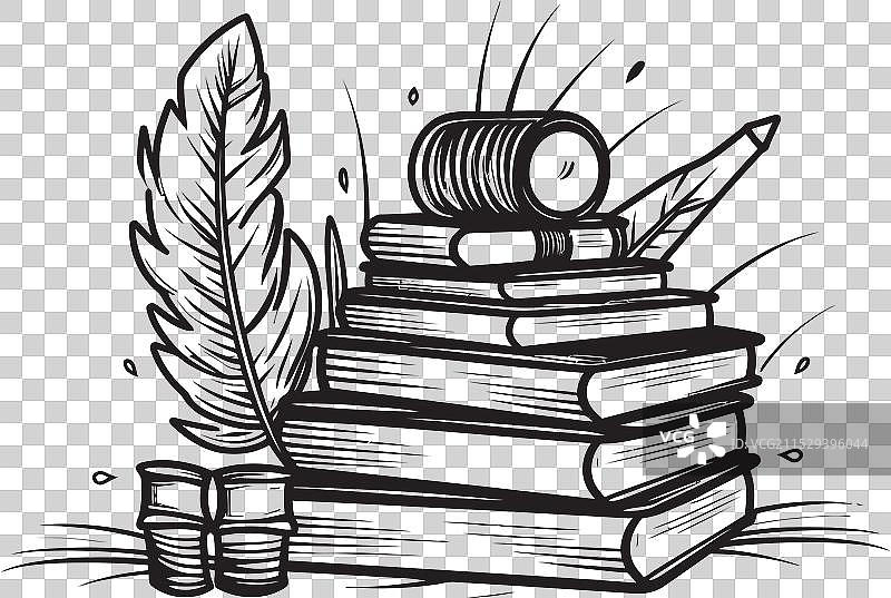 墨水瓶照明象征性书堆图标图片素材