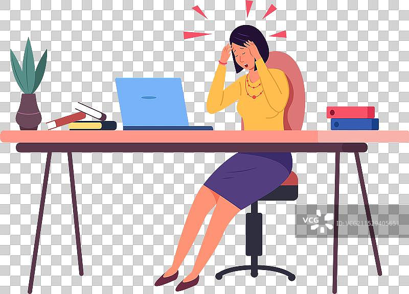 一位女性在使用笔记本电脑时感到偏头痛图片素材