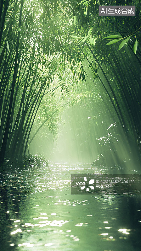【AI数字艺术】小溪与竹林图片素材