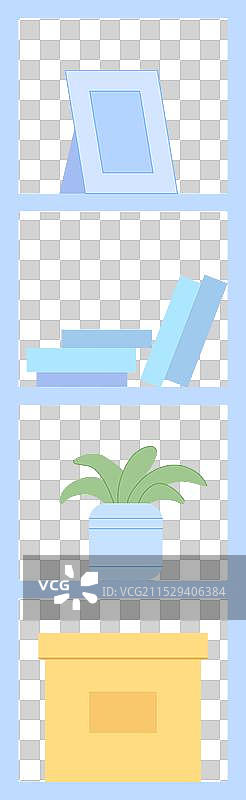 带有书籍和装饰的木质书架柜图片素材