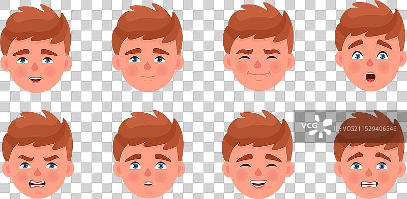 儿童情感卡通男孩面部表情集合图片素材