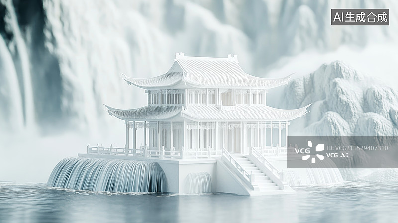【AI数字艺术】云端中国风古建筑图片素材