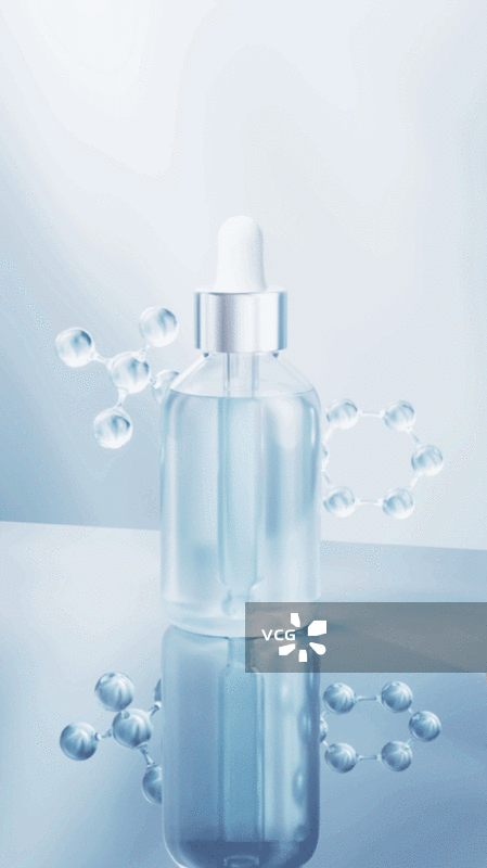 透明护肤品瓶子与滴管三维渲染图片素材