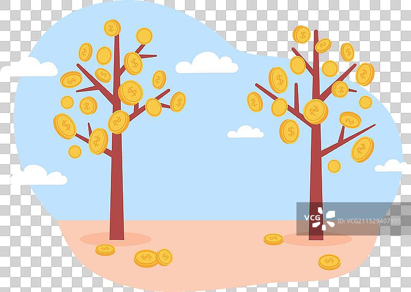 钱树上长出的硬币，象征着金融与财富。图片素材