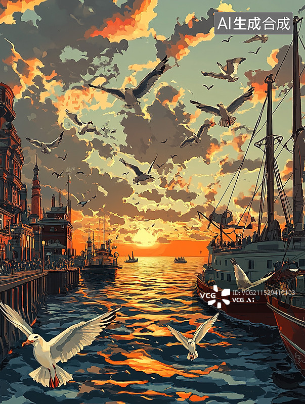【AI数字艺术】轮船童话风插画图片素材