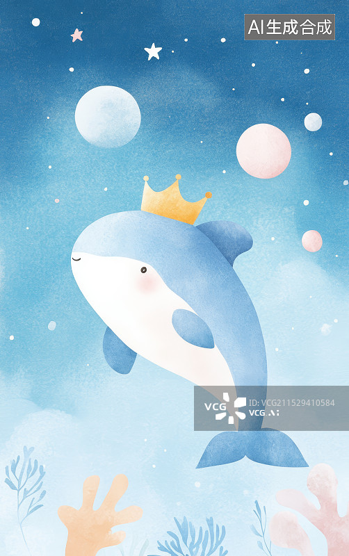 【AI数字艺术】可爱的小海豚艺术插画图片素材