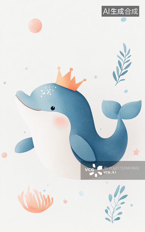 【AI数字艺术】可爱的小海豚艺术插画图片素材