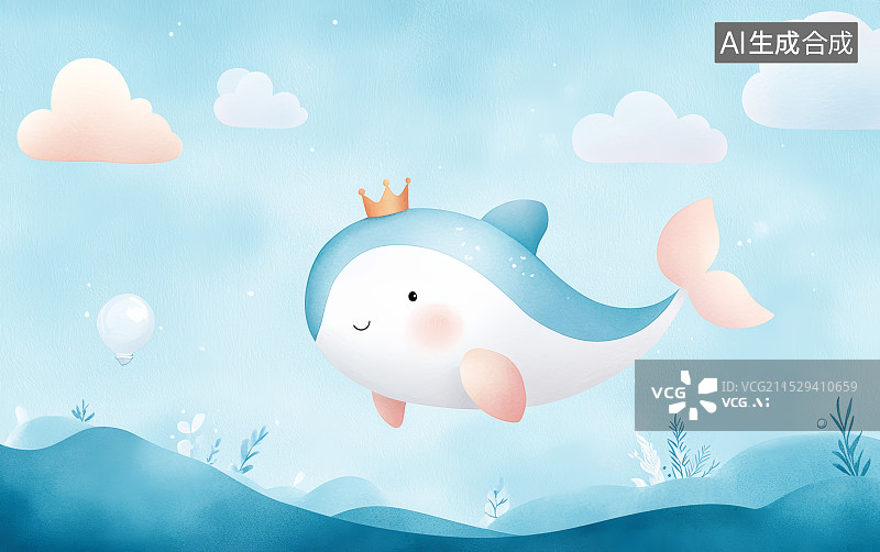 【AI数字艺术】可爱的小海豚艺术插画图片素材