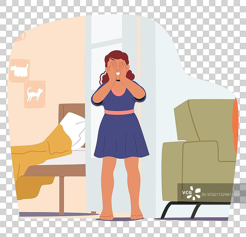 年轻女孩在室内玩捉迷藏，正在遮掩自己图片素材