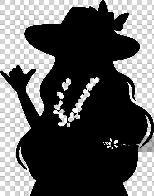 夏威夷女孩的扁平设计剪影图片素材