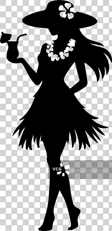 夏威夷女孩的扁平设计剪影图片素材