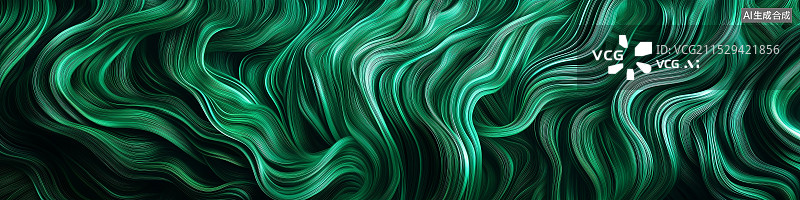 【AI数字艺术】抽象有机绿色线条壁纸背景插图，流畅的形状创造出自然和谐与视觉深度，适用于科技、自然或健康主题图片素材