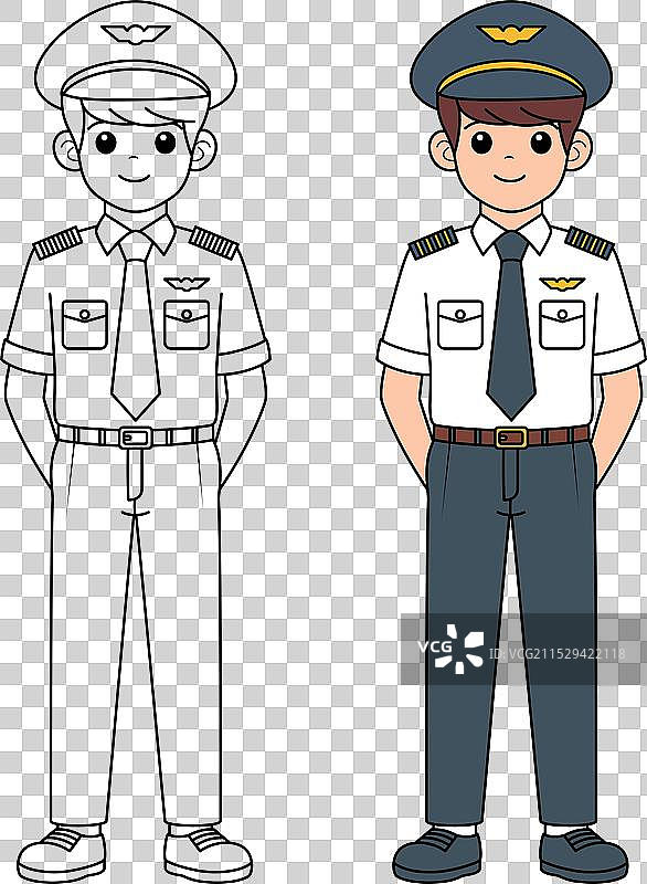 劳动节手绘飞行员轮廓涂色页图片素材