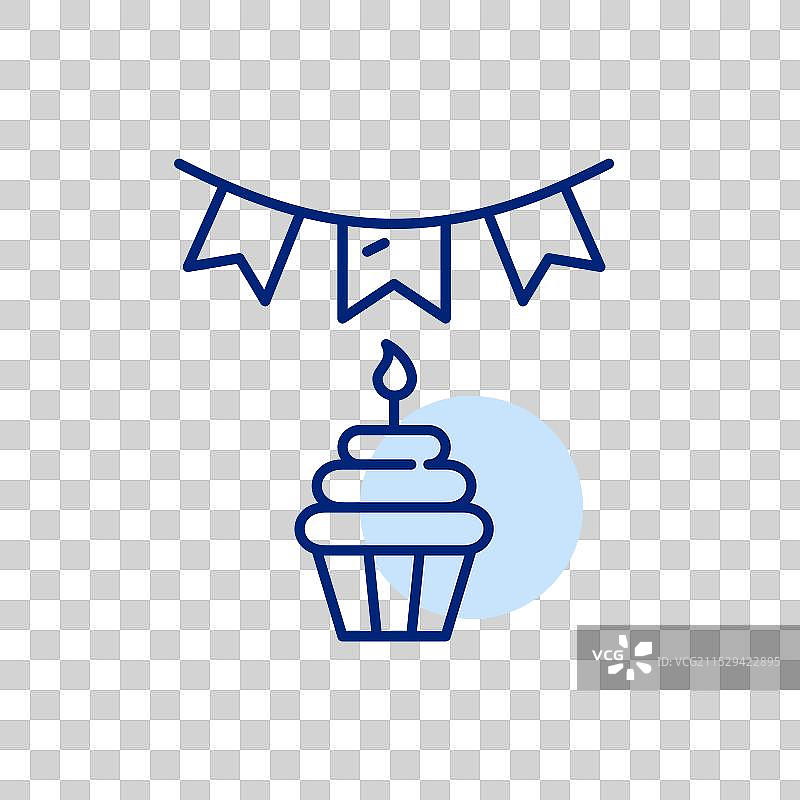 庆祝用的花环和带蜡烛的宝宝杯子蛋糕图片素材