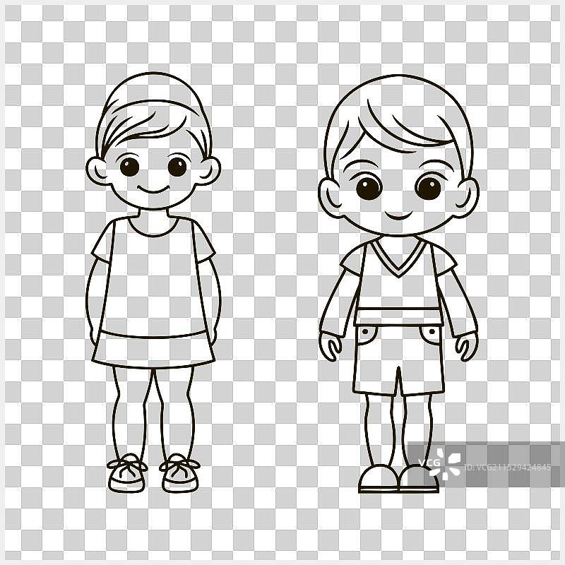 可爱的动漫男孩孤立的涂色书页面图片素材