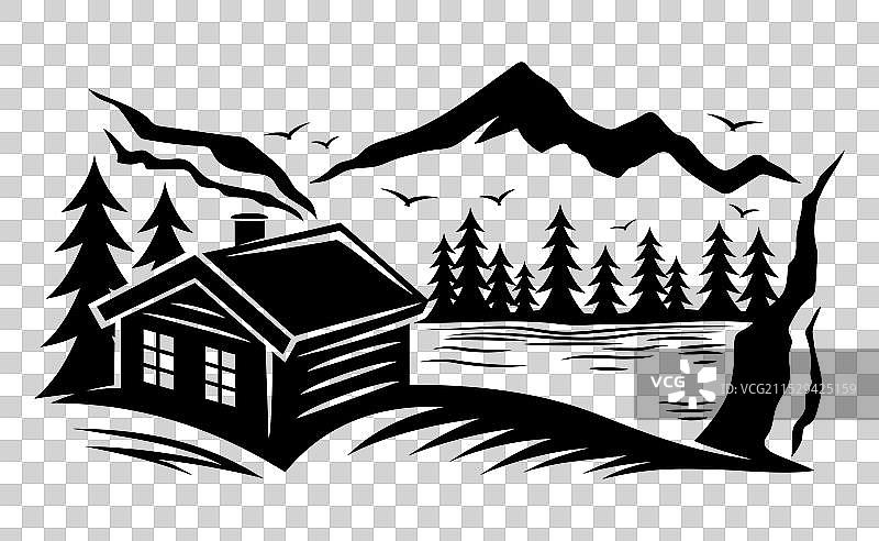 山中房屋的自然图标图片素材