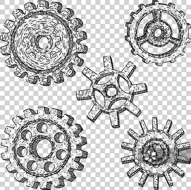 蒸汽朋克齿轮套件手绘草图图片素材