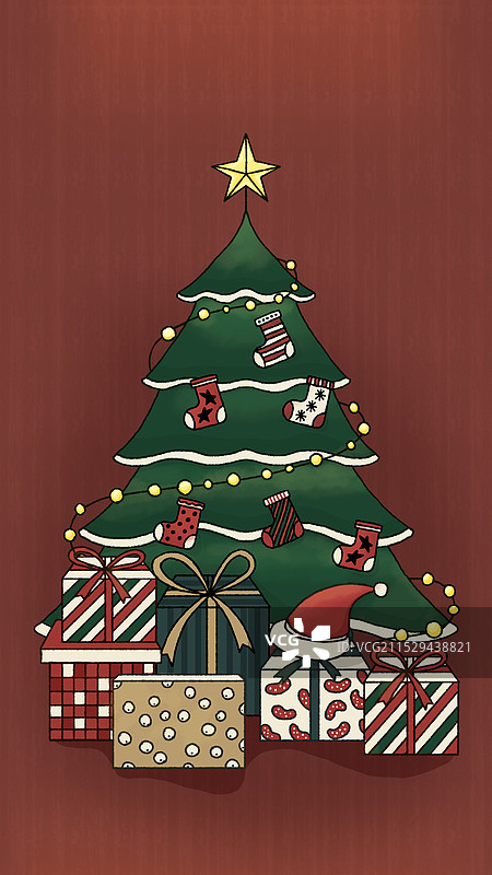 圣诞节卡通手绘圣诞树小场景背景图片素材