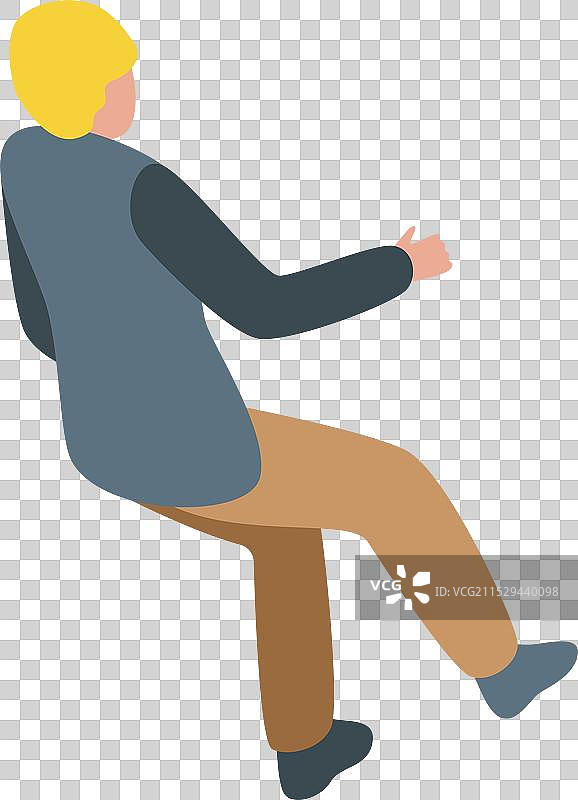 年轻男子坐在椅子上，背对着椅背，等距视图图片素材