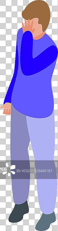 年轻男子用手遮住脸，感到情绪复杂图片素材